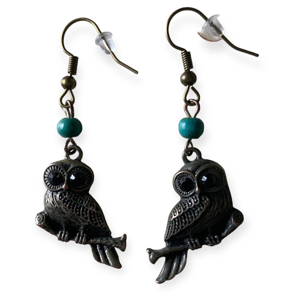 Owl earrings with vintage patina